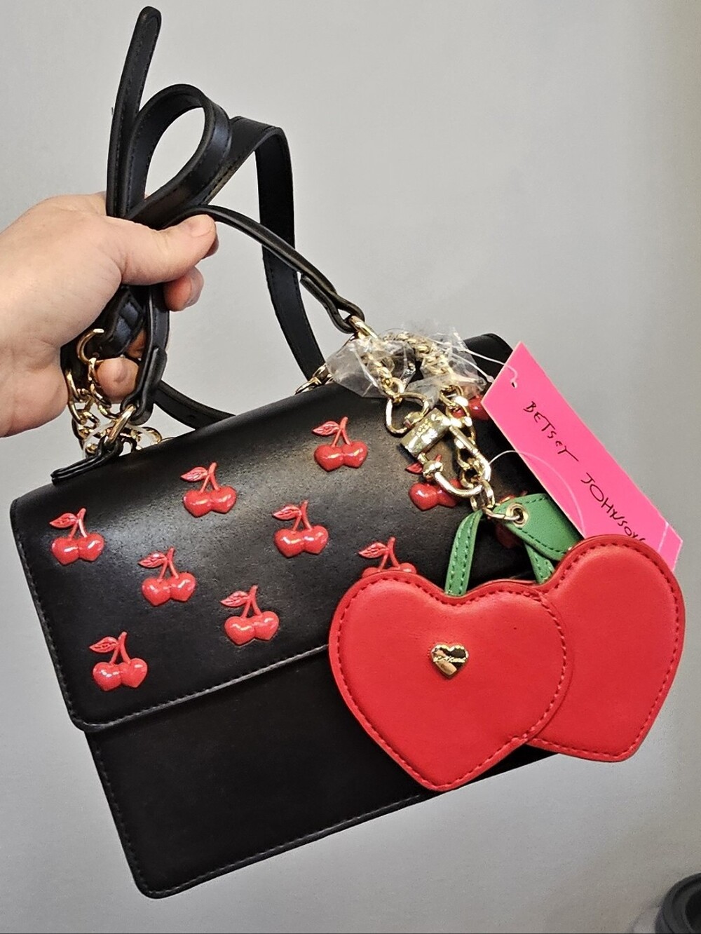 LOW START - Betsey Johnson Cherry Cute Black Crossbody Bag - NWT - Picture 6 of 16